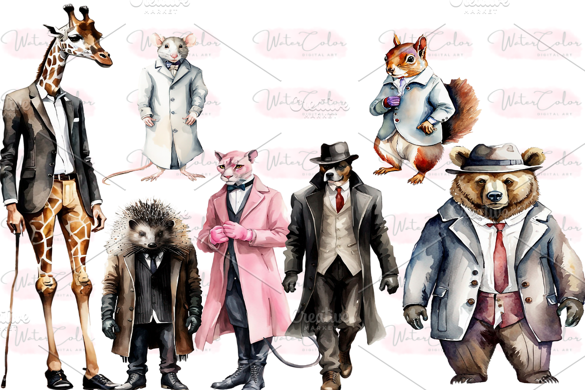 Dressed Animals Collection Clipart, an Animal Illustration by Watercolor Digital (Photo 4 of 7)