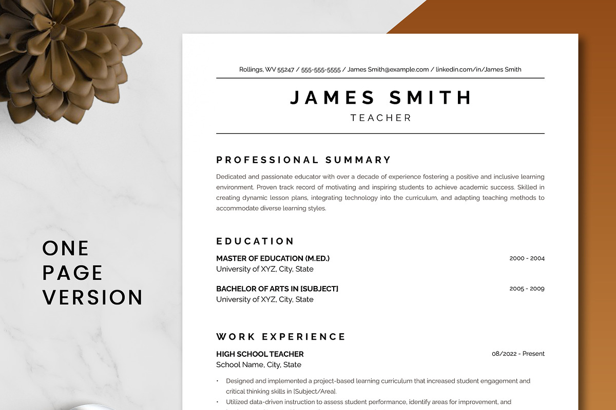 Teacher Resume Template, a Resume Template by ResumeInventor (Photo 2 of 9)