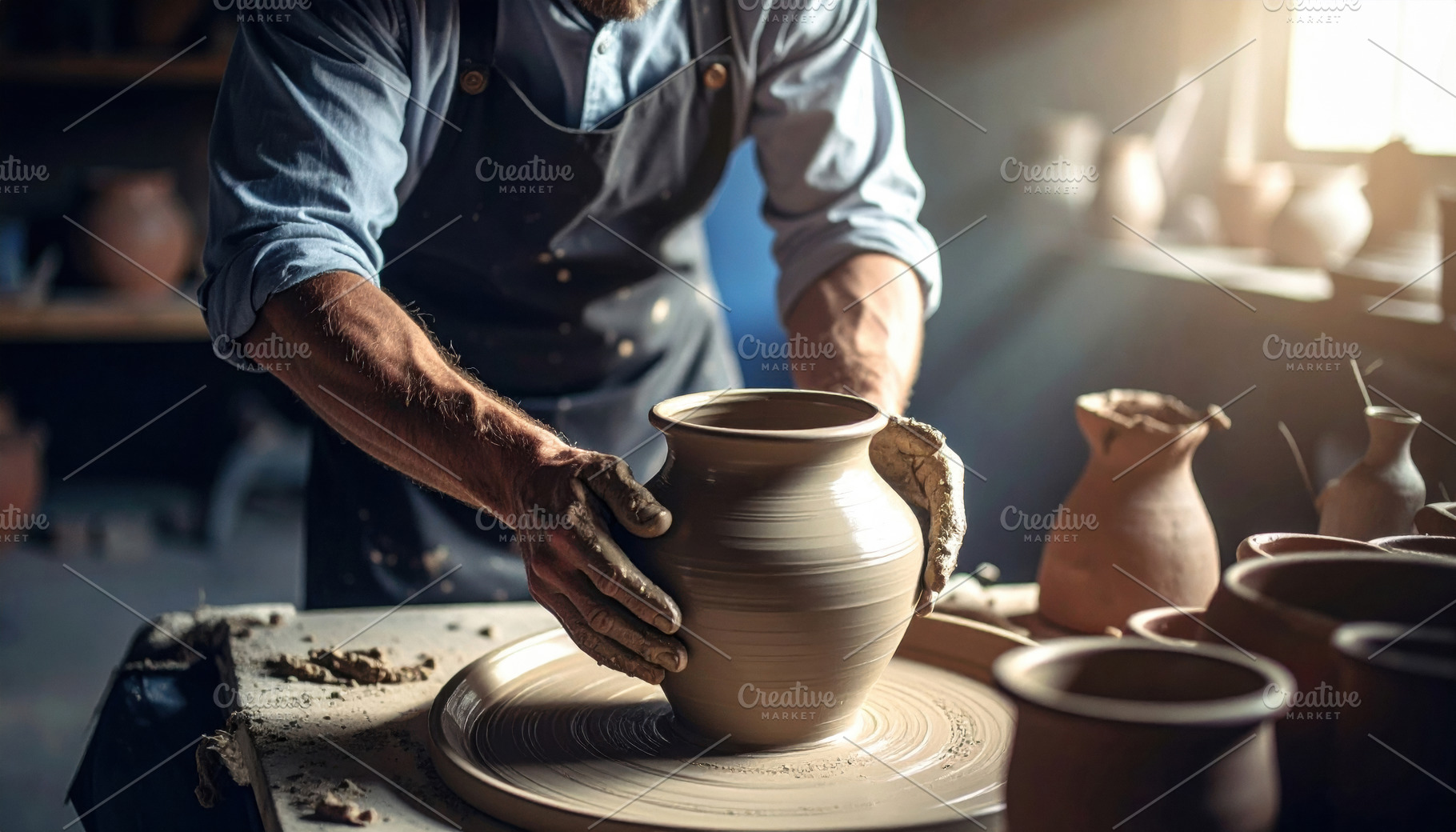 Craftsman Shaping Clay Vase on Pottery Wheel, an Arts & Entertainment Photo by Davizro's Market