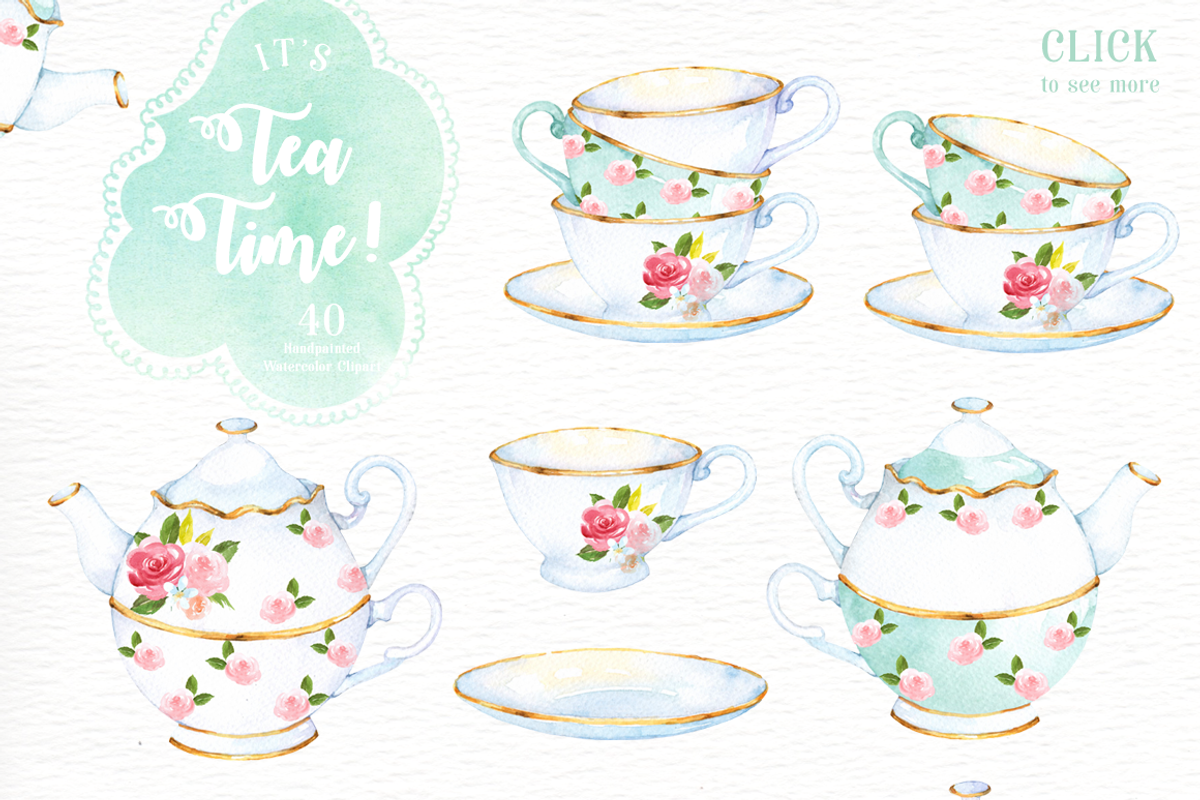 It's Tea Time! Watercolor Cliparts, an Animal Illustration by everysunsun (Photo 3 of 4)