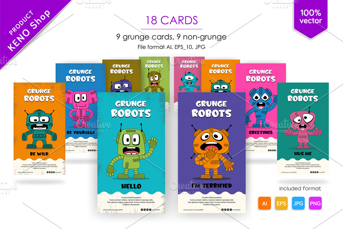 9 Funny cartoon robots. Tshirt, PNG., an Animal Illustration by KENO Mascots (Photo 2 of 5)
