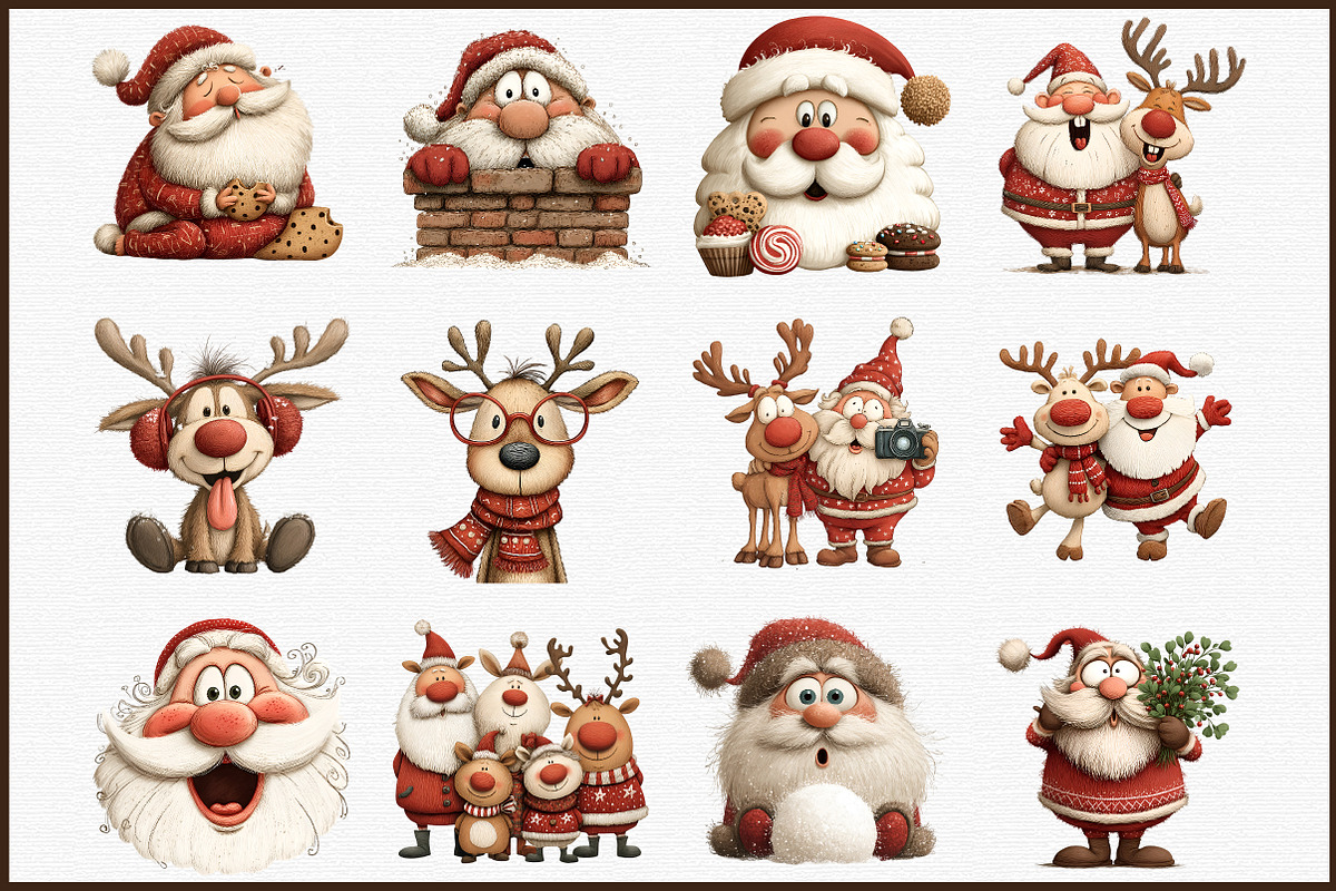 Christmas Santa & Reindeer Clipart, an Illustration by Sublimation Artist (Photo 3 of 6)