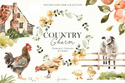 Country Charm watercolor farm, a Decorative Illustration by svetsum (Thumbnail 1 of 7)