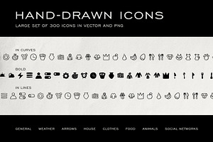300 Hand-drawn icons set, an Icon by Garden in frame