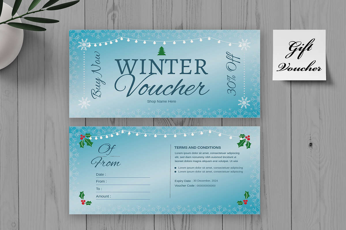 Winter gift voucher Template, a Stationery Template by MightyDesign (Photo 2 of 6)