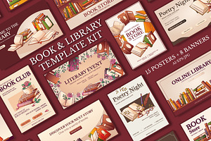 Book & Library Template Kit, a Poster Template by Bloom Art