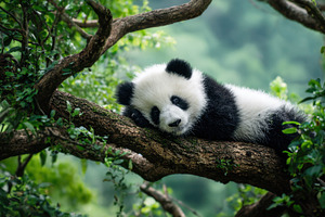 Panda relaxes on a branch, a Photo by Beautiful things