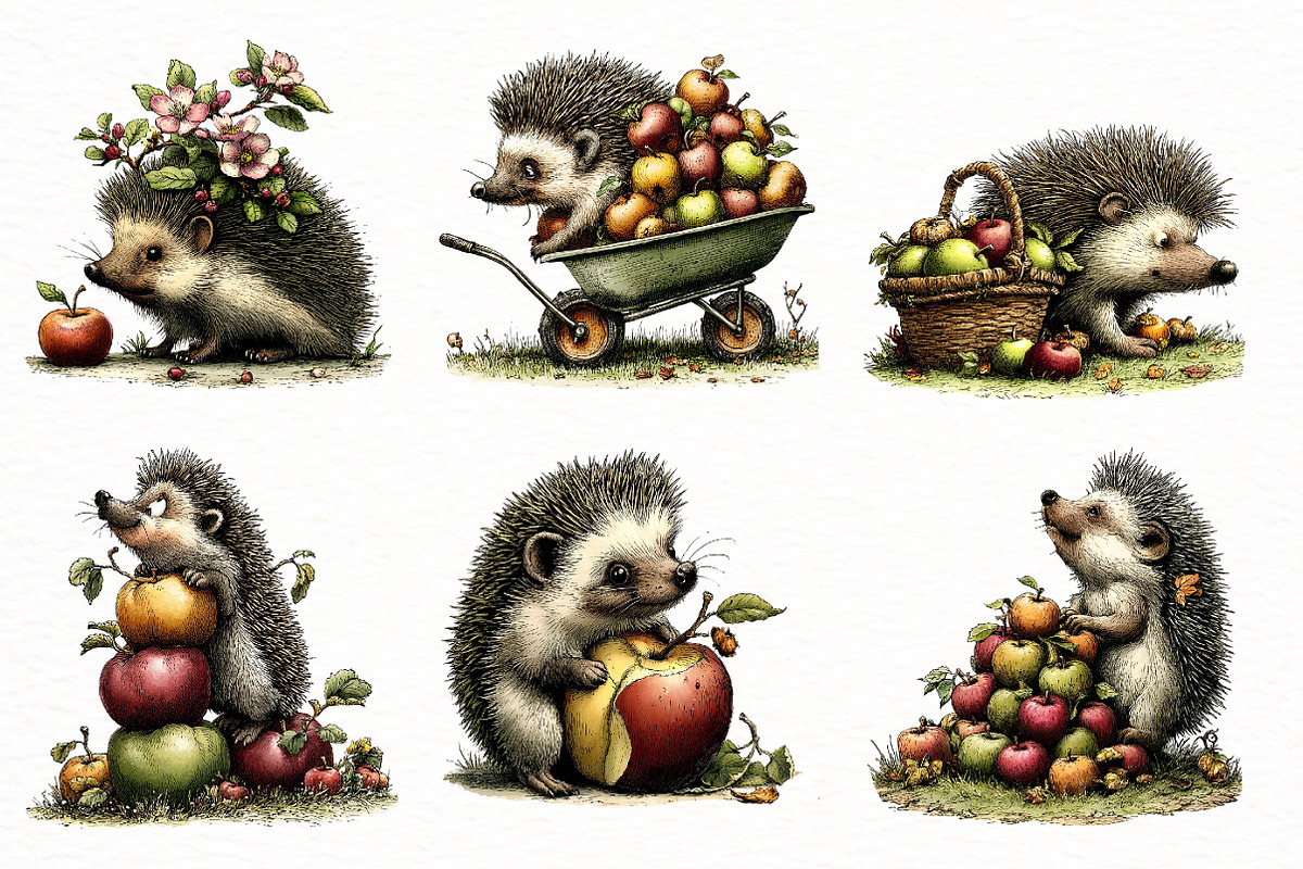 Cute Hedgehog with Apples PNG, a Seasonal Illustration by Designworld (Photo 2 of 9)