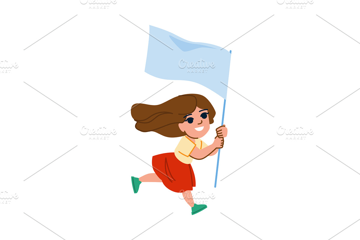 Girl running and waving white flag, an Object Illustration by pikepicture