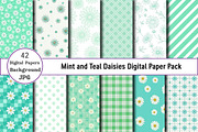 Mint and Teal Daisies Digital Paper, a Pattern Graphic by Wow Magic (Thumbnail 1 of 2)