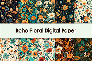 Boho Floral Digital Paper