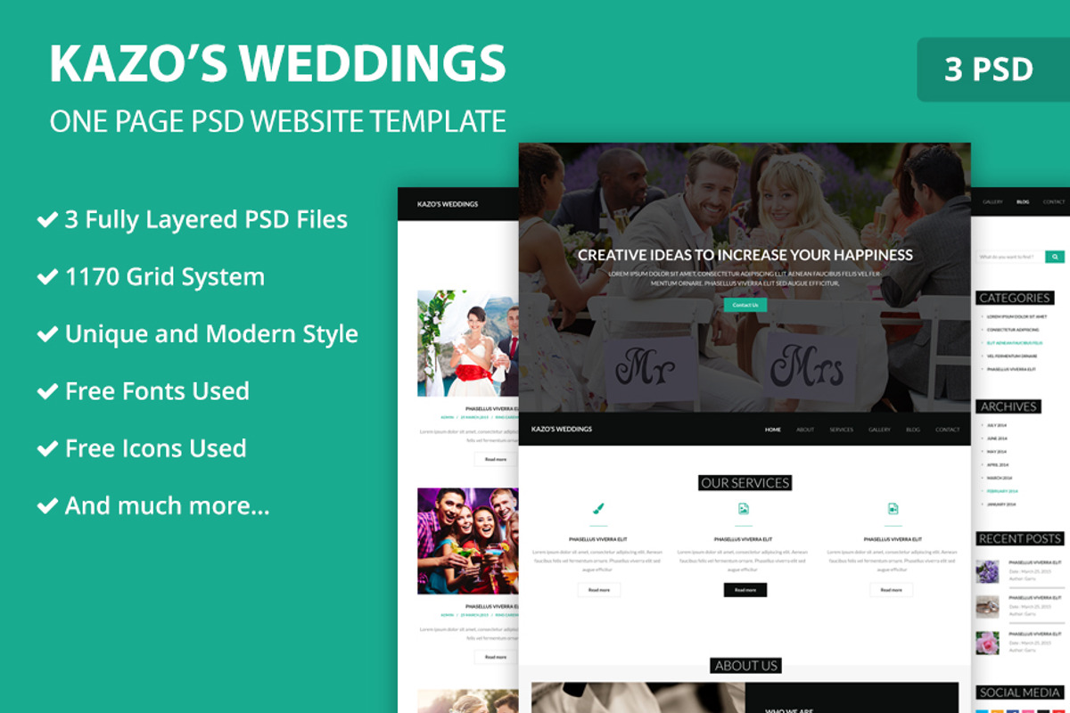 One Page Wedding PSD Web Template, a Landing Page Template by WebbyTemplates (Photo 1 of 4)