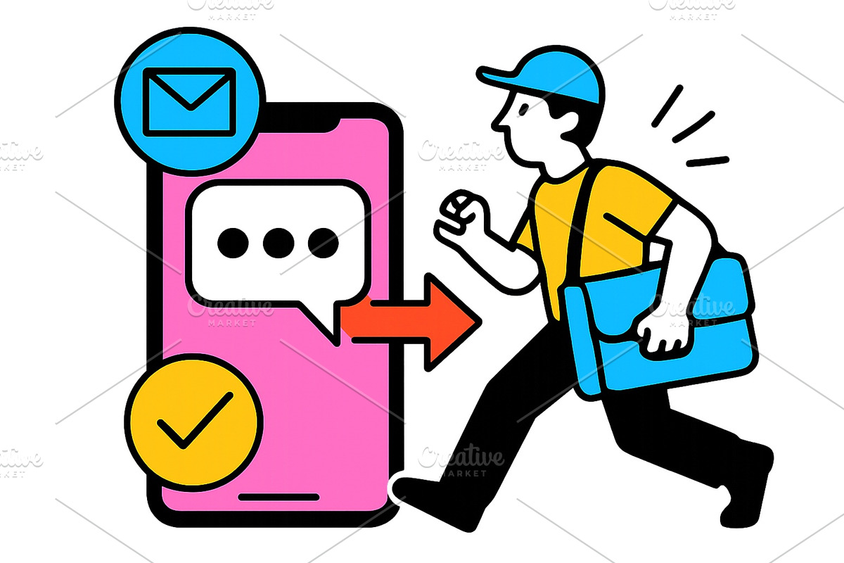 Messenger rushing towards smartphone, a Technology Illustration by ZinetroN