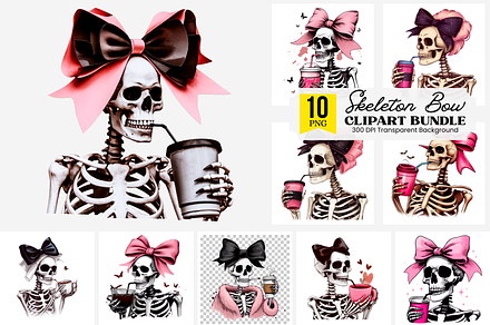 Skeleton PNG with Pink Bow Bundle