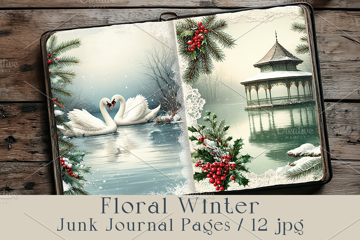 Floral Winter Junk Journal Pages., a Seasonal Illustration by GalaDesign03 (Photo 1 of 8)