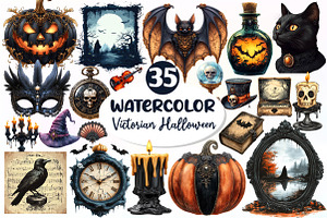 Victorian Halloween Clipart PNG, an Illustration by Dream Creation