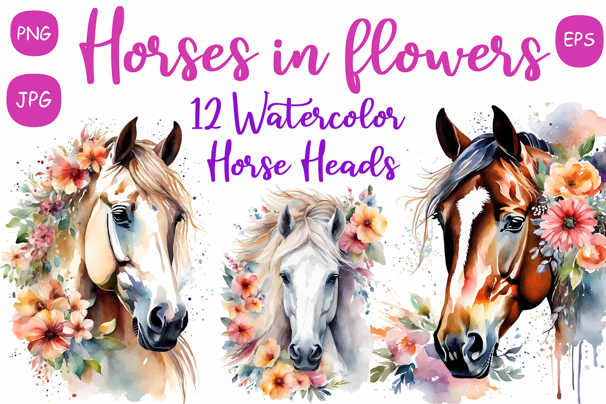 Horse with Flowers, an Animal Illustration by Michiru13 (Photo 1 of 3)