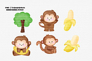 Watercolor Cute Monkey PNG Bundle, an Animal Illustration by Nattapohncha (Thumbnail 3 of 4)