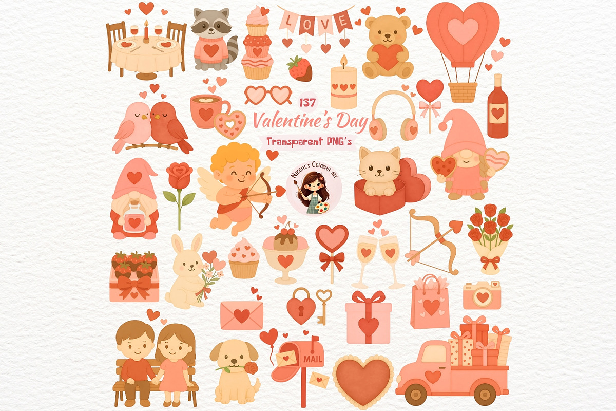 Watercolor Valentine's Day Clipart, an Illustration by Nicolle's Colorful Art (Photo 1 of 7)