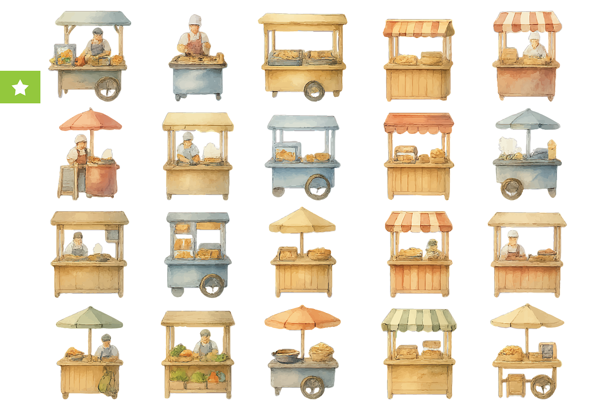 Vintage Food Market Stalls, an Object Graphic by RT Studio (Photo 1 of 4)