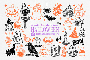 Halloween Hand-Drawn Doodles