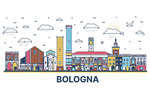 Outline Bologna Italy City Skyline.