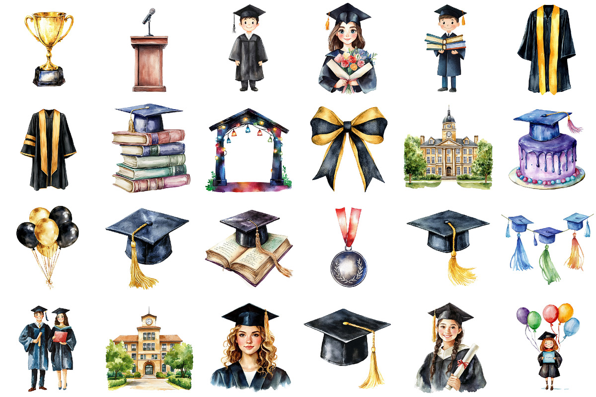 Watercolor Classic Graduation, a Seasonal Illustration by designcity5 (Photo 2 of 5)