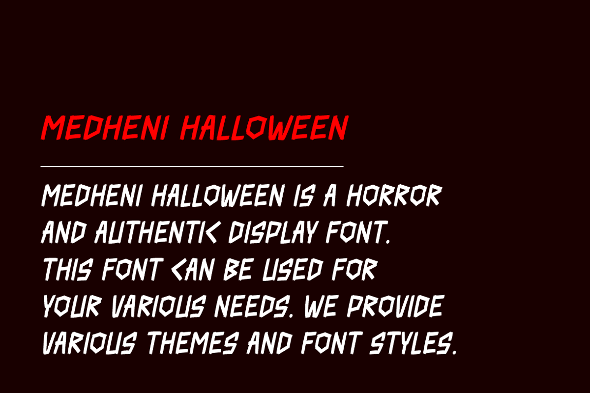Medheni Halloween Font, a Sans Serif Font by Iqsiart Studio (Photo 5 of 7)