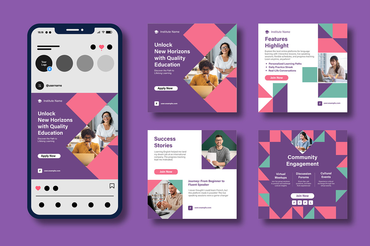 Online Language Learning Social Post, a Social Media Template by MightyDesign (Photo 1 of 7)