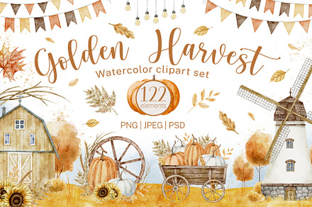 Autumn rustic watercolor - Fall set