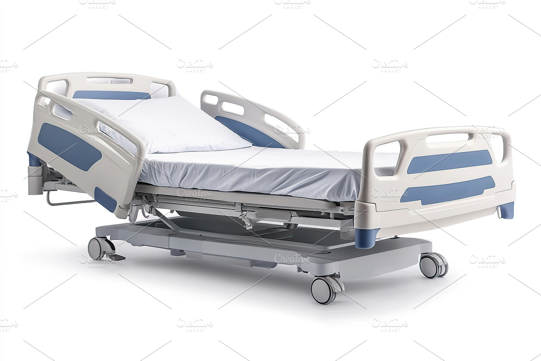 Hospital bed isolated on white background, a Health & Medical Photo by AlyaAnd
