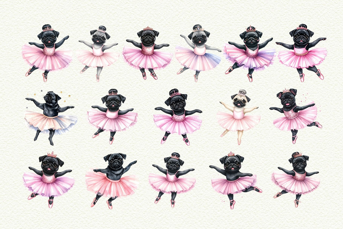 Pug Ballet Coquette Clipart, an Object Graphic by Anna Design Studio (Photo 3 of 9)