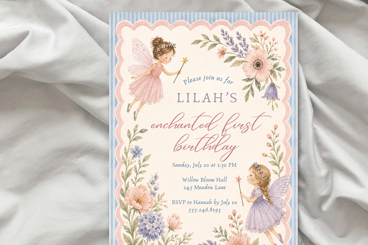 Fairy First Birthday Invitation, an Invitation Template by heynomi (Photo 7 of 18)