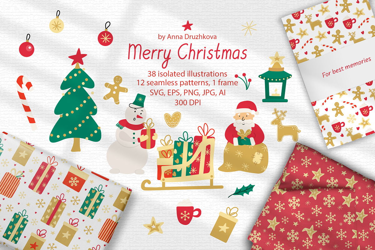 Merry Christmas Vector Collection, a Decorative Illustration by Anna Druzhkova (Photo 1 of 10)