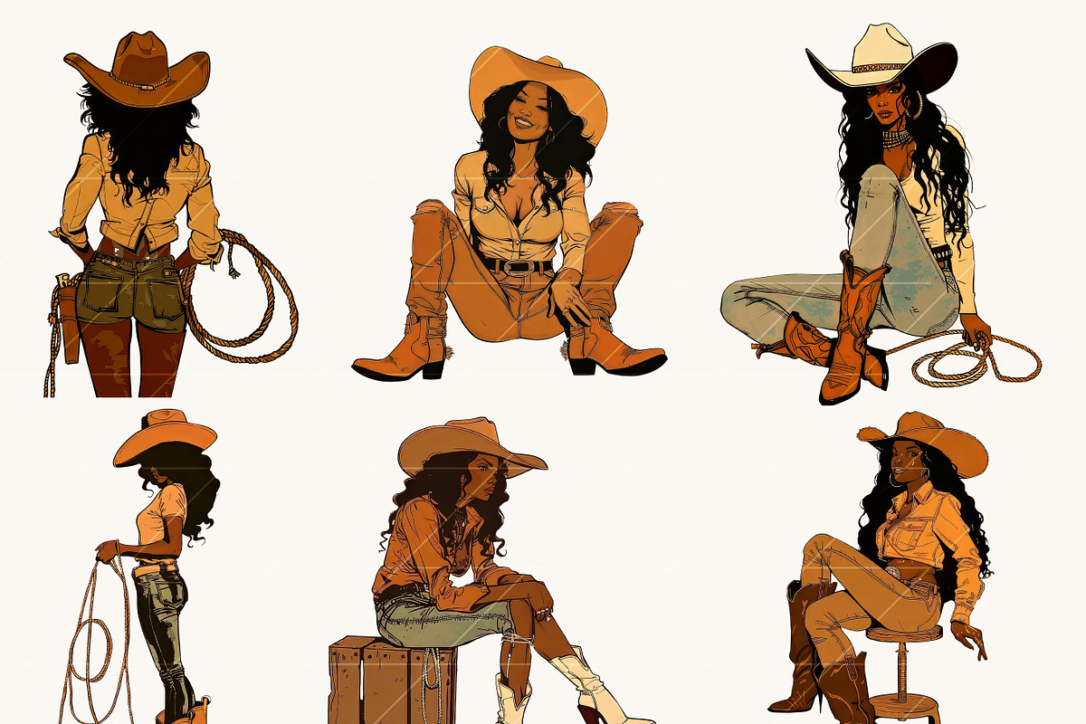 Black Cowgirl Clipart Bundle, a Person Illustration by BusyDaydesign (Photo 6 of 9)