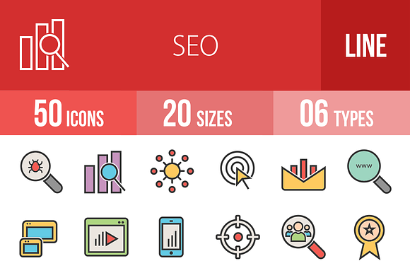 50 Seo Line Filled Icons