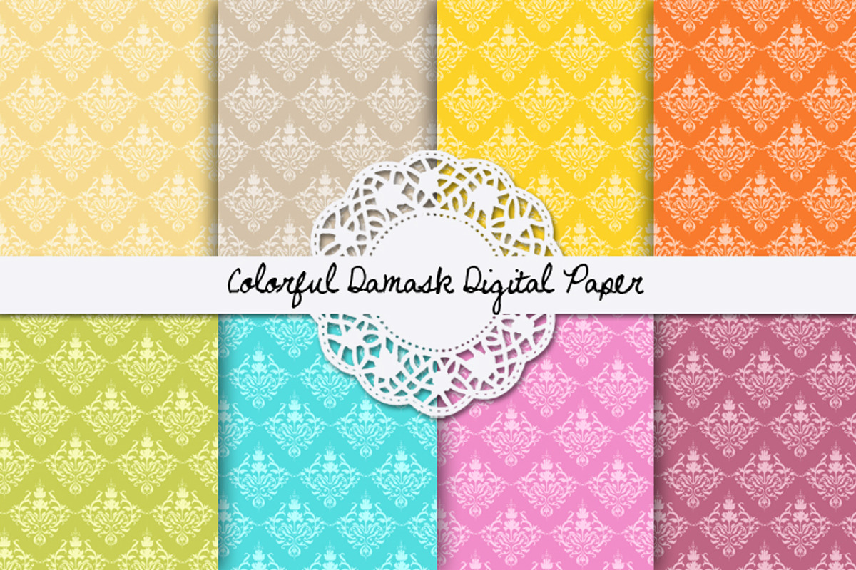 Colorful Damask Digital Paper