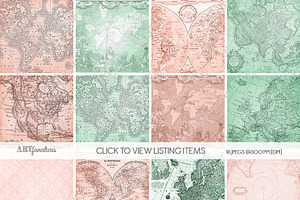 MINT & CORAL VINTAGE MAPS