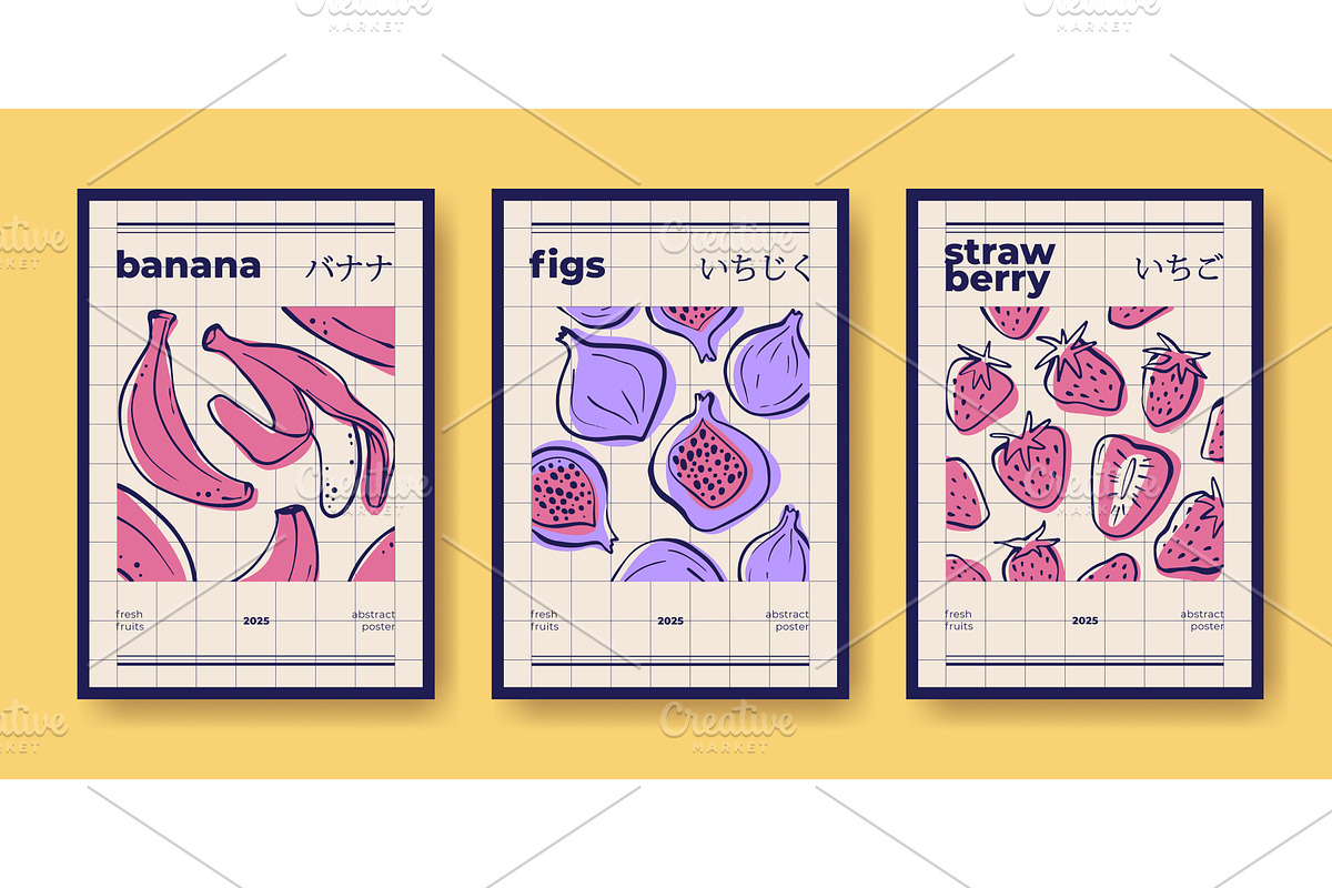 Modern fruit poster collection, a Food Illustration by art PVP - market