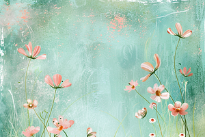 Whimsical Spring Grass And Flowers