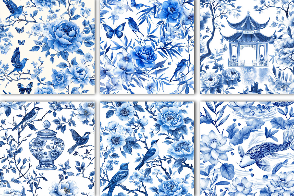 Blue White Chinoiserie Pattern, a Pattern Graphic by Black Bird Studio (Photo 2 of 5)