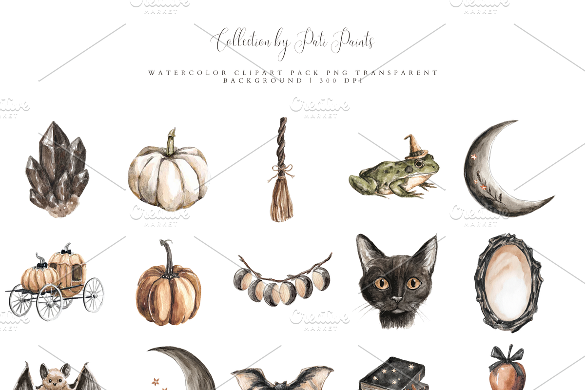 Watercolor Witchy Halloween Clipart, an Illustration by Pati Paints (Photo 3 of 10)