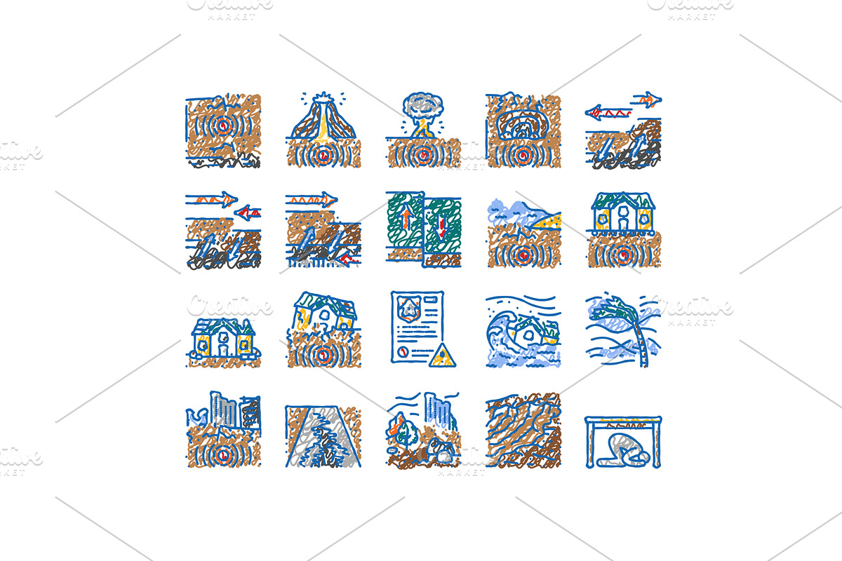 earthquake disaster wave crack icons, an Object Illustration by pikepicture