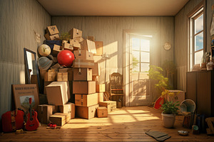 Moving boxes in the room. 3d illustr, a Photo by Iftikhar Alam