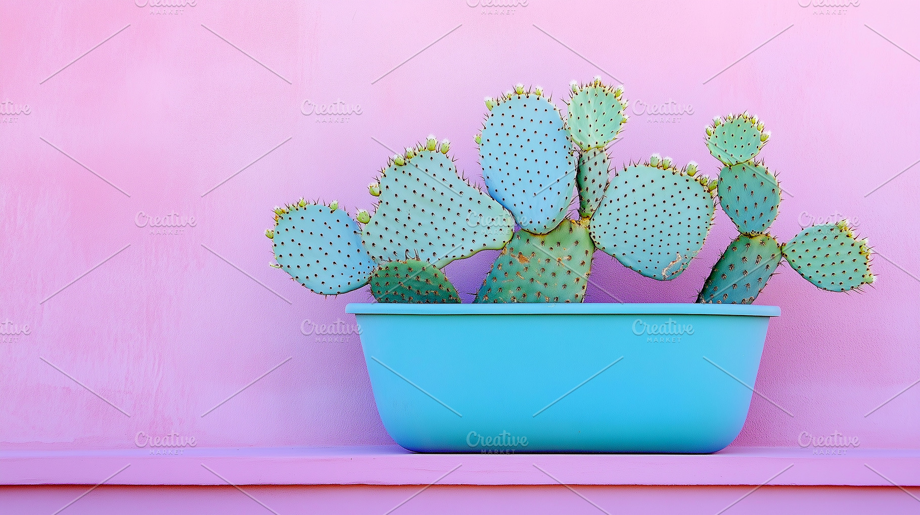 Opuntia cactus in a blue pot, an Abstract Photo by Imaginarium
