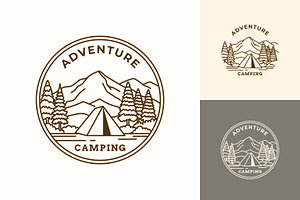 Camping adventure monoline logo, a Branding & Logo Template by Saba Vector