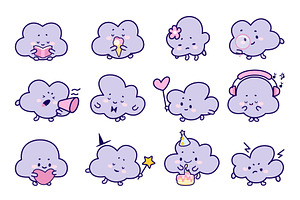 Funny kawaii clouds characters, an Illustration by Valerie Bodnar