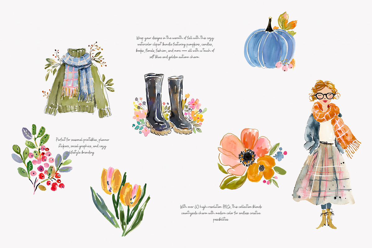 autumn clipart cozy cottage png, a Decorative Illustration by Patishop Art (Photo 4 of 8)