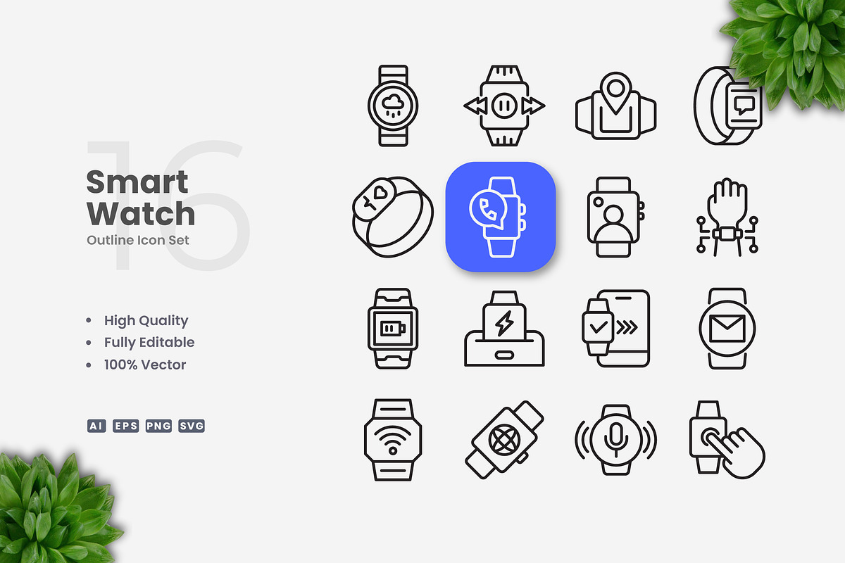 Smartwatch Outline Icons, an Outline Icon by Upnowgraphic
