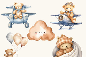 Watercolor Teddy Bear Clipart Bundle